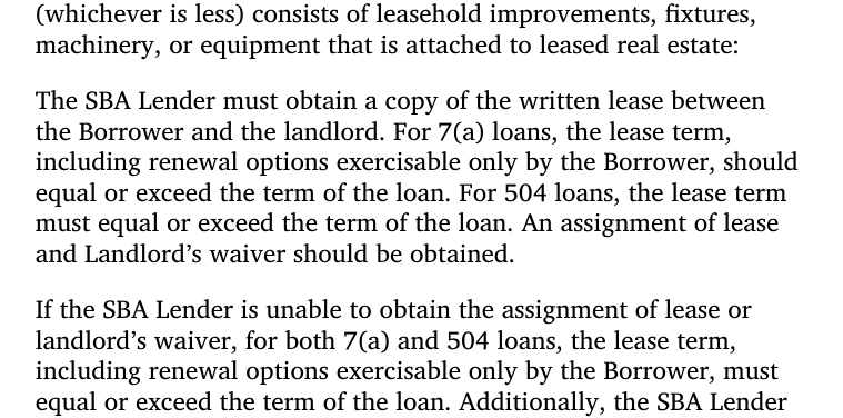 SOP 50 10 8.1 occupancy passage: the lease term should equal or exceed the loan term