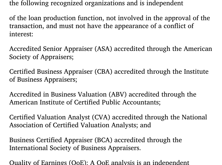 SOP 50 10 8.1 Qualified Source definition listing the five accepted appraisal accreditations