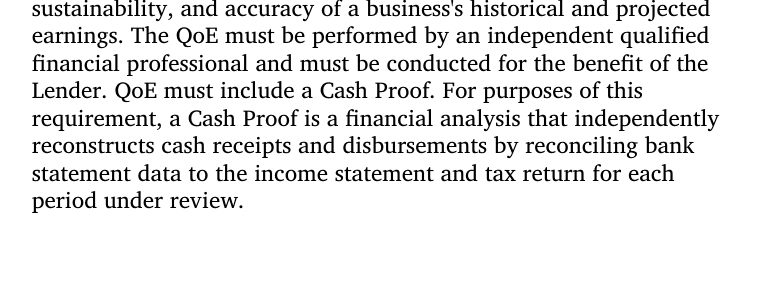 SOP 50 10 8.1 Cash Proof definition: reconciling bank statements to the income statement and tax return